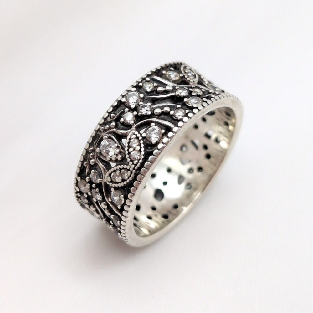 Pandora ALE Sterling Silver 925 Shimmering Leaves Wide Band Ring Size 10
